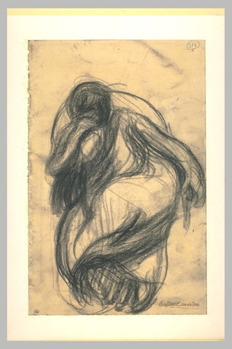 Eugène Carrière - Femme assise, dans un fauteuil, de face, tenant son front de s...