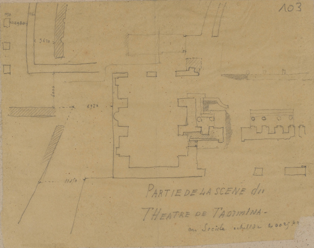 Louis Boitte - Plan d'une partie de la scène du Théâtre de Taormina