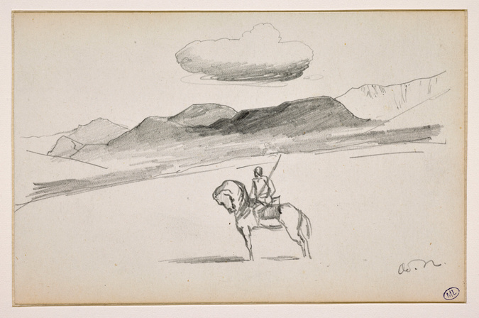 Odilon Redon - Cavalier dans un paysage de montagnes