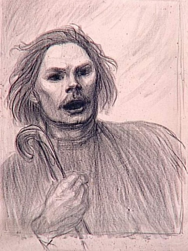 Théophile Alexandre Steinlen - Portrait de Gorki, vu à mi-corps, et tenant une c...