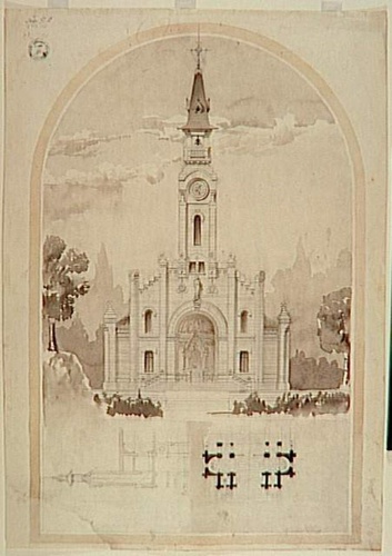 Hector Guimard - Beaux-arts : concours 2ème classe, Le portail d'une église de v...