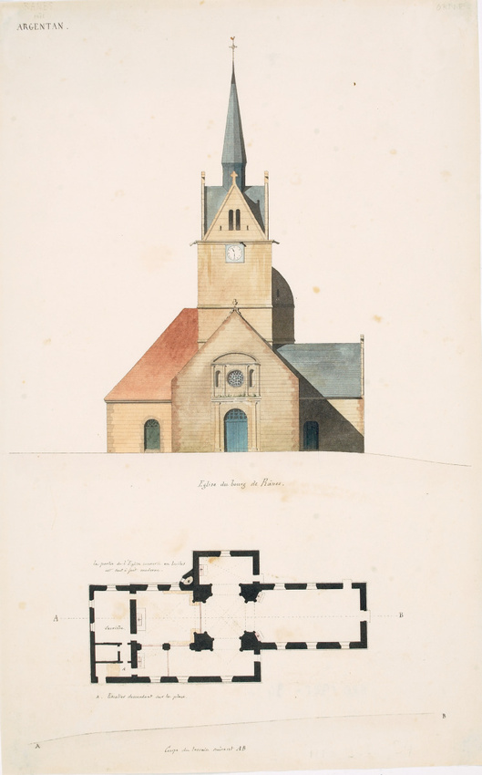 Victor Ruprich-Robert - Argentan, église du bourg de Rânes, plan et élévation de...