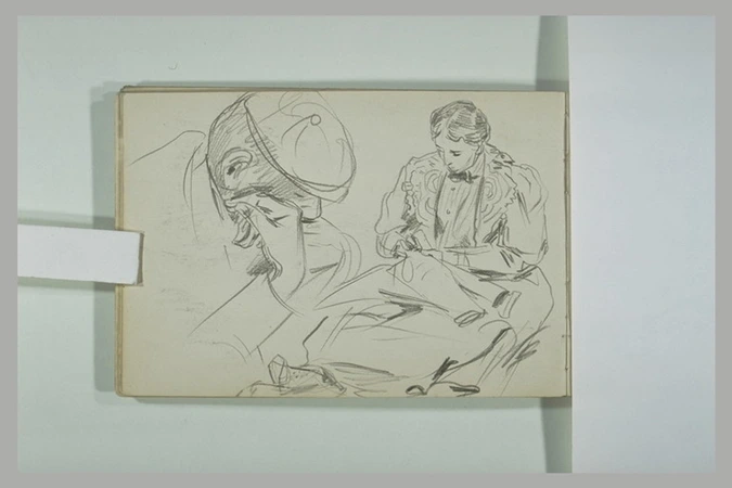 Paul Mathey - Portrait d'un homme, la tête appuyée sur une main, et une femme co...