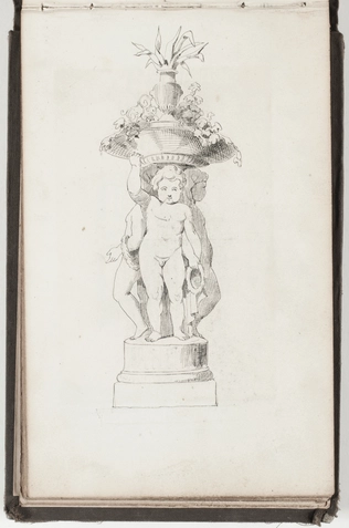 Carnet de dessins et d'études : figures à l'antique, fontaines, statues, frontons - Maurice Ouradou