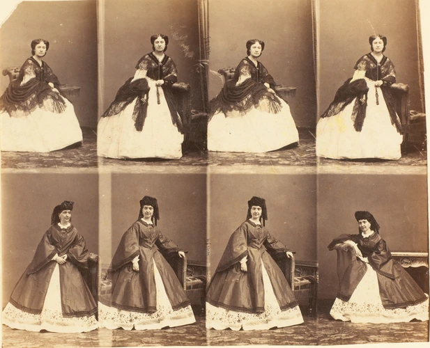 André Adolphe Eugène Disdéri - Mme Codrano et une autre femme en huit poses, qua...