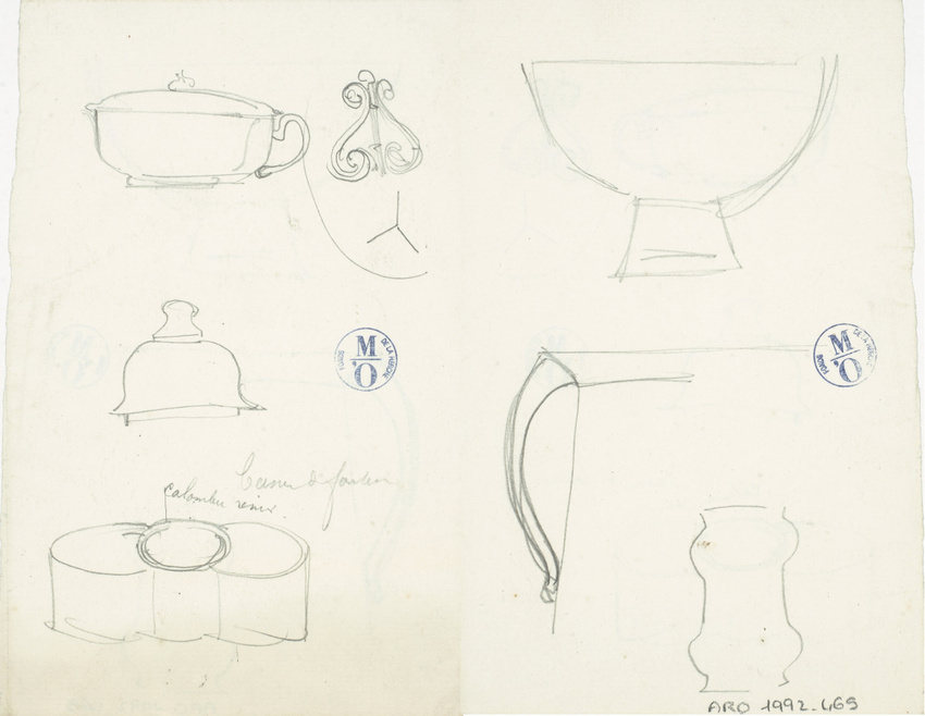 Auguste Delaherche - Modèles de récipients et coupes (recto et verso)