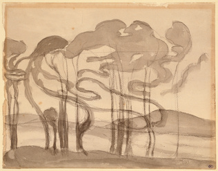 Eugène Carrière - Rangée d'arbres dans un paysage