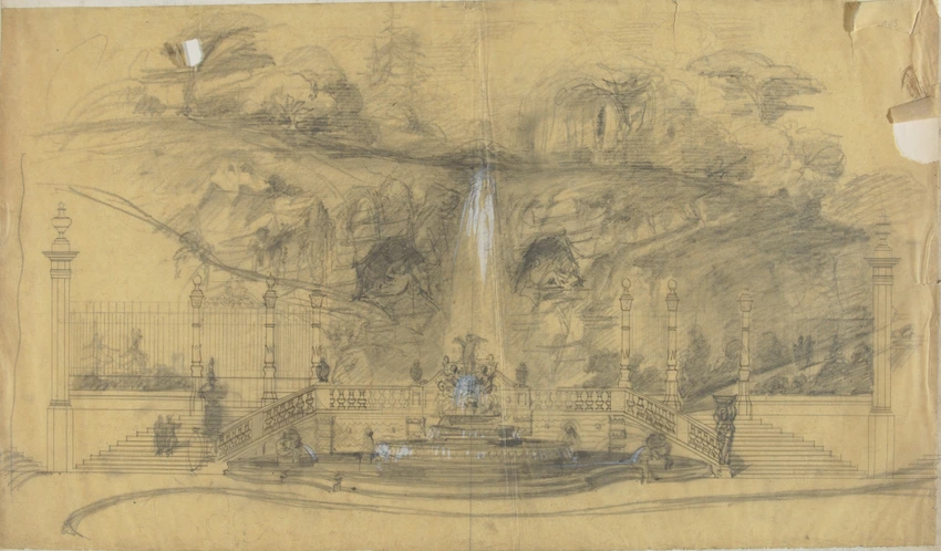 Louis Boitte - Projet pour une entrée de jardin public avec une fontaine monumen...