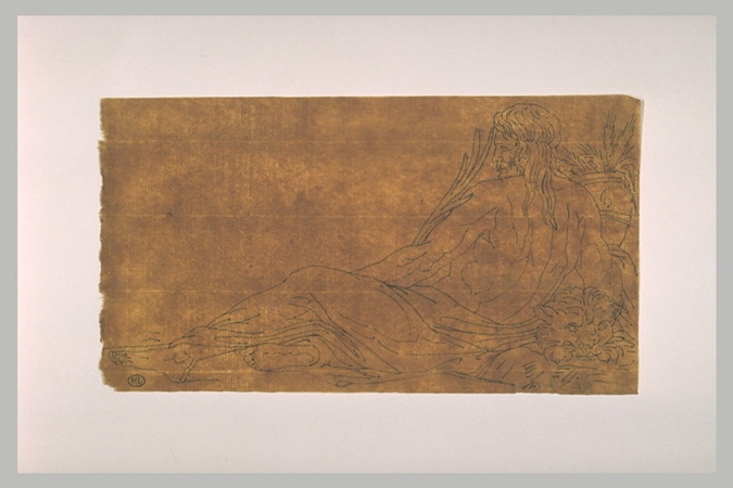 Eugène Guillaume - Un Dieu fleuve, figuré à l'antique, de profil vers la gauche