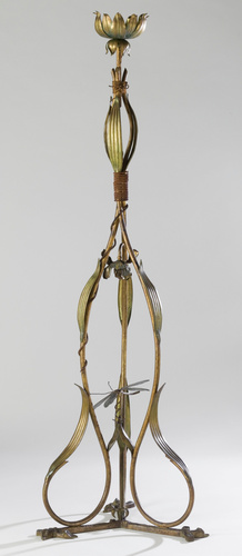 Anonyme - Lampadaire sur pied à décor de roseaux et libellules