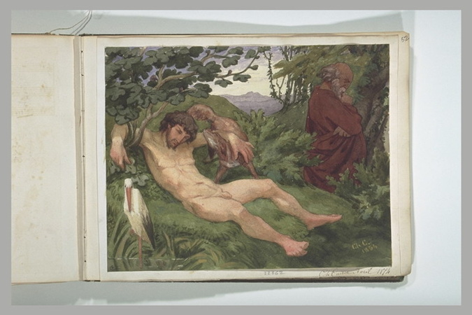 Charles Cuisin - Homme nu, étendu dans un paysage, et un autre lui tournant le d...