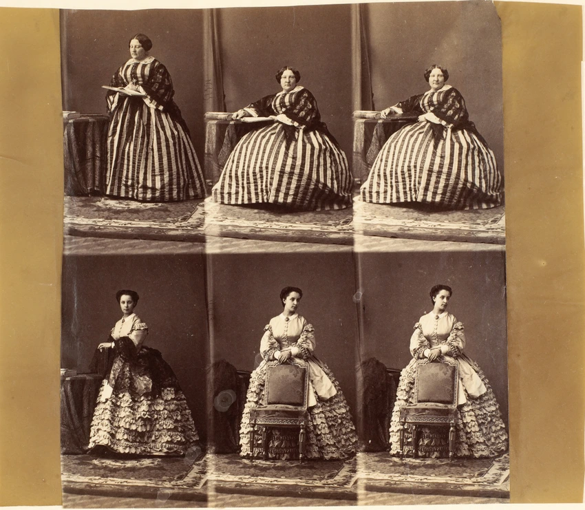 André Adolphe Eugène Disdéri - Mme Schon et une jeune femme, en six poses, trois...