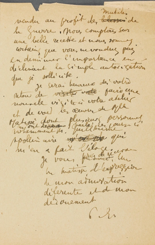 Paul Guillaume - Correspondance manuscrite : Paul Guillaume à Henri Matisse (bro...