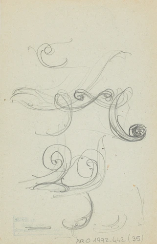 Auguste Delaherche - 6 croquis de vases (recto) ; Petits motifs décoratifs (vers...
