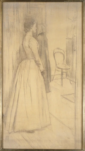Fernand Khnopff - Jeune femme debout, de profil à droite, dans une pièce