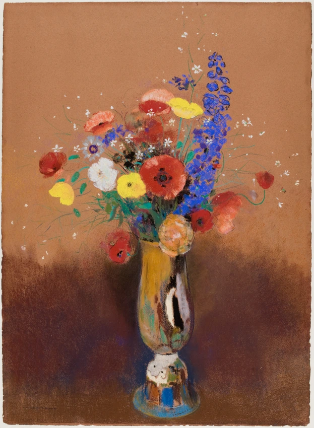 Bouquet de fleurs des champs dans un vase à long col - Odilon Redon