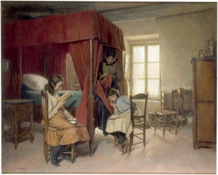Intérieur berrichon, mère et ses filles - Léon Delachaux