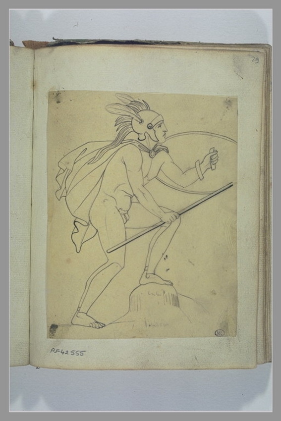 Adolphe Yvon - Etude de guerrier grec casqué, portant un bouclier et une lance