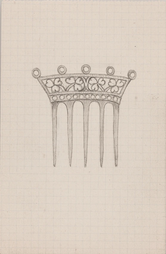 Peigne à cheveux à motif de quatre trèfles, cinq cercles sur le sommet, cinq dents - Enguerrand du Suau de la Croix