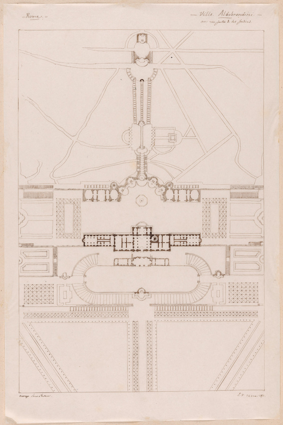 Edouard Villain - Plan général de la Villa Aldobrandini avec une partie de ses j...