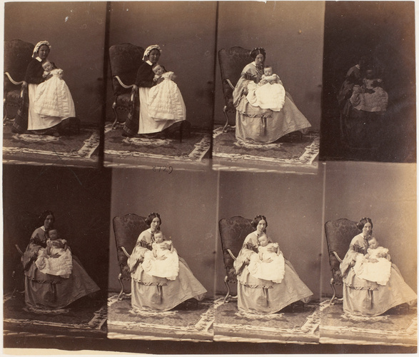 André Adolphe Eugène Disdéri - Mme. Aspinwall avec son bébé en huit poses assise