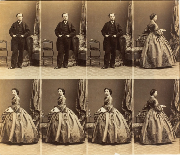 André Adolphe Eugène Disdéri - M. et Mme. Cotton en huit poses, trois monsieur, ...