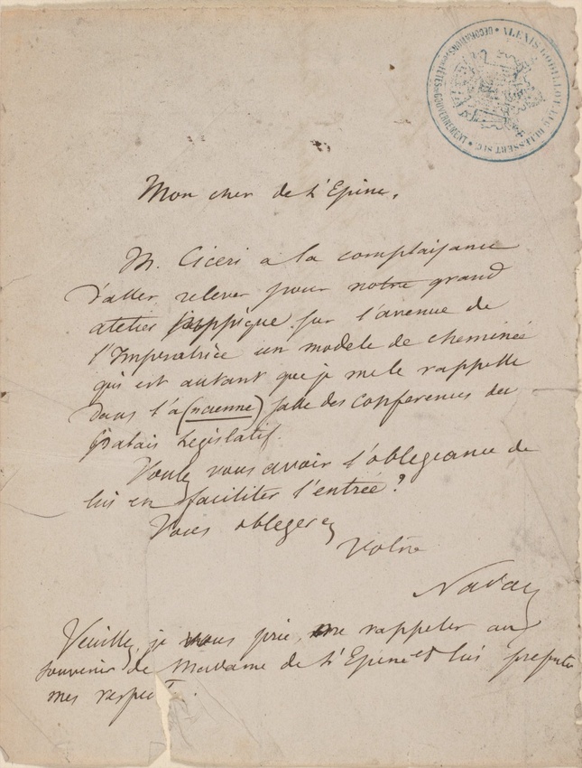 Nadar - Lettre manuscrite et signée de Nadar