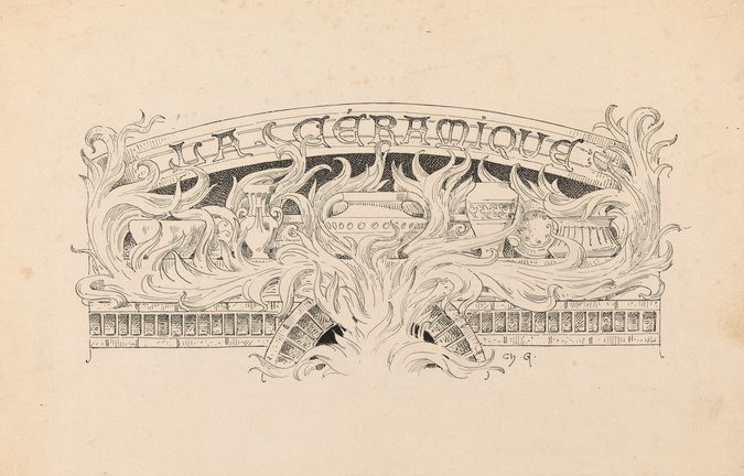 Charles Genuys - En-tête "La céramique", figurant une série de vases au-dessus d...