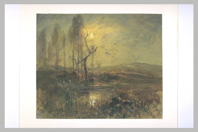 François Auguste Ravier - Paysage de marais dans la brume