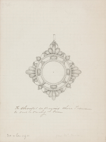 Enguerrand du Suau de la Croix - Médaillon à décor végétal, avec mention manuscr...