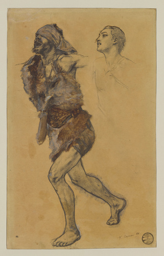 Fernand Cormon - Homme vêtu de peaux de bête, marchant, et figure de jeune homme