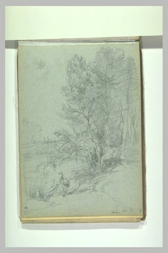 Léonide Bourges - Paysage avec deux oiseaux au bord d'un étang