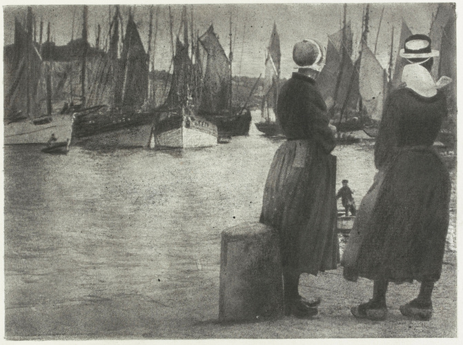 Charles Augustin Lhermitte - Scène dans un port, bateaux et femmes