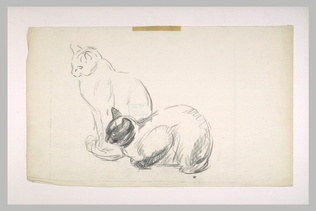 Théophile Alexandre Steinlen - Deux chats, l'un assis, l'autre prêt à bondir