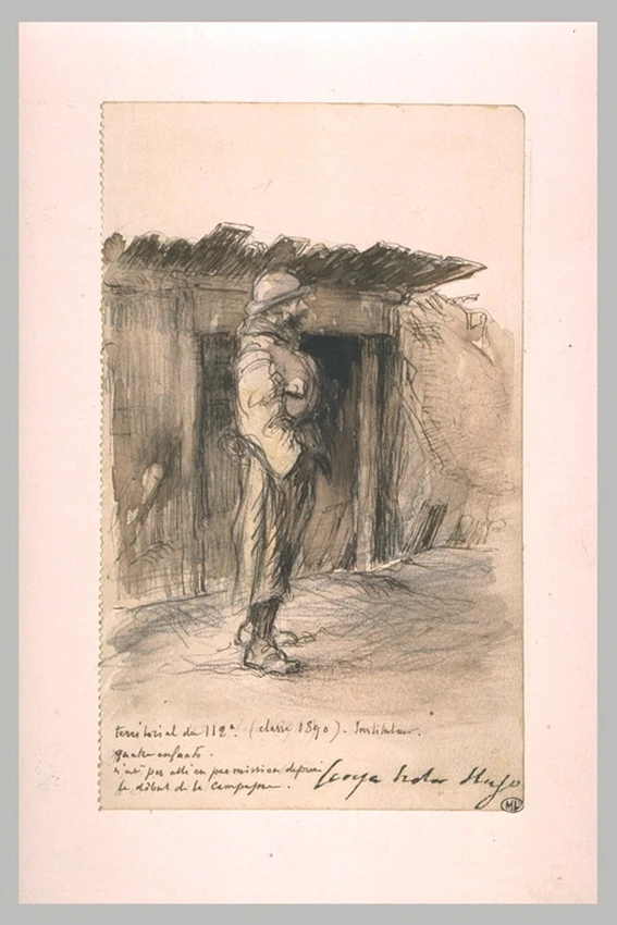 Georges Victor-Hugo - Soldat dans une tranchée avec ouverture d'un abri
