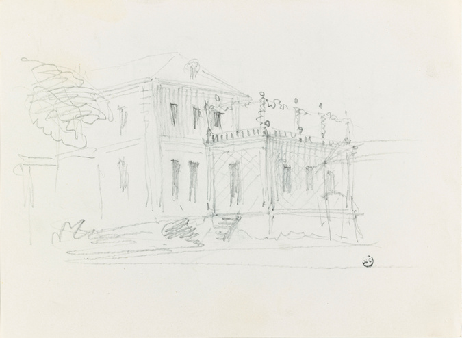 Juste Lisch - Maison de M. Davillier à Eaubonne, façade antérieure vue de trois ...