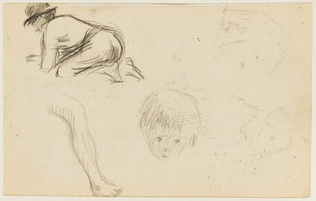 Emile Schuffenecker - Homme accroupi, étude de jambe, et étude de tête d'enfant