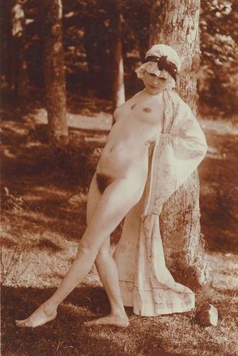 Charles Augustin Lhermitte - Jeune femme dénudée, au peignoir, adossée à un arbr...