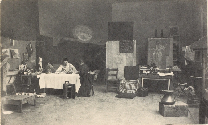 Anonyme - Le Peintre Marcel Baschet (1862-1941) dans son atelier de la Villa Méd...
