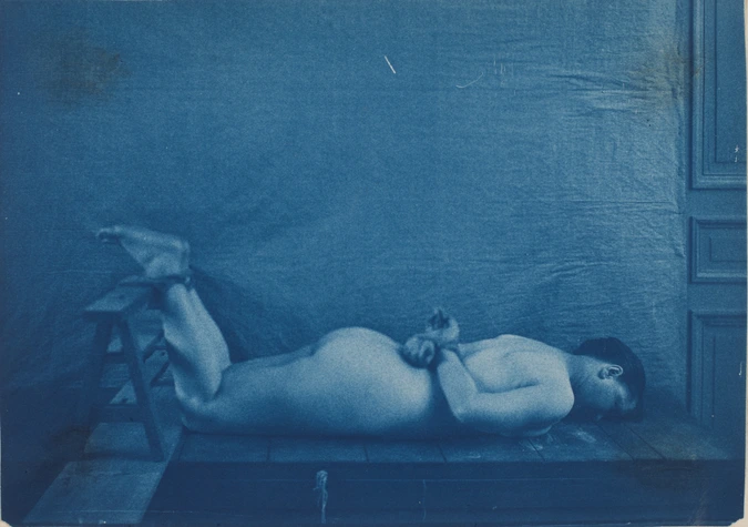 Charles-François Jeandel - Femme nue attachée, couchée sur le ventre
