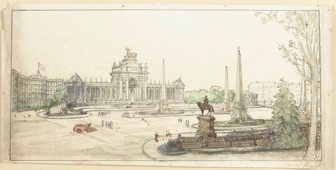 Jean-Camille Formigé - Projet d'aménagement de la Porte Maillot, vue aquarellée