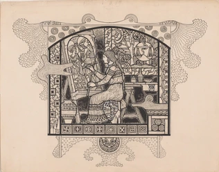 Vitrail, femme devant son chevalet peignant un vitrail - Eugène Grasset