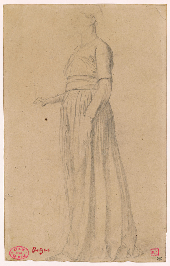 Edgar Degas - Femme vêtue d'une longue robe, debout, de profil à gauche