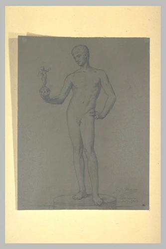 Gabriel Thomas - Ephèbe nu, tenant de la main gauche une statuette de l'Amour