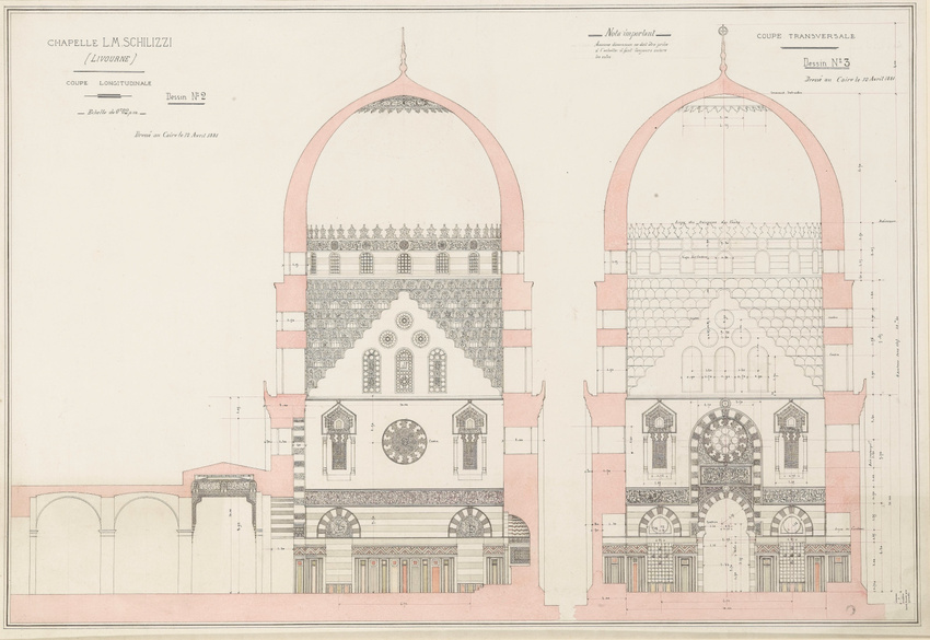 Ambroise Baudry - Chapelle L. M. Schilizzi à Livourne (Italie), plan au niveau d...