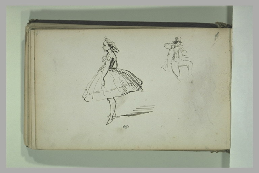 Emile Ulm - Une danseuse debout de profil et homme dansant