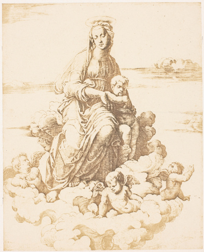 La Vierge assise sur des nues