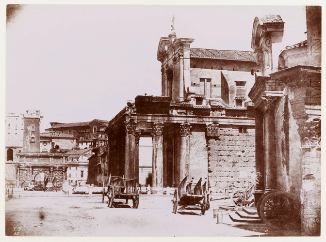 Frédéric Flachéron - Rome, le temple d'Antonin et Faustine au Forum, l'église Sa...