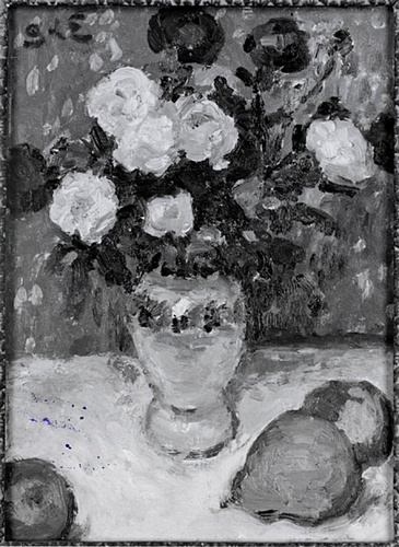 Georges d' Espagnat - Vase de fleurs et coupes bleues
