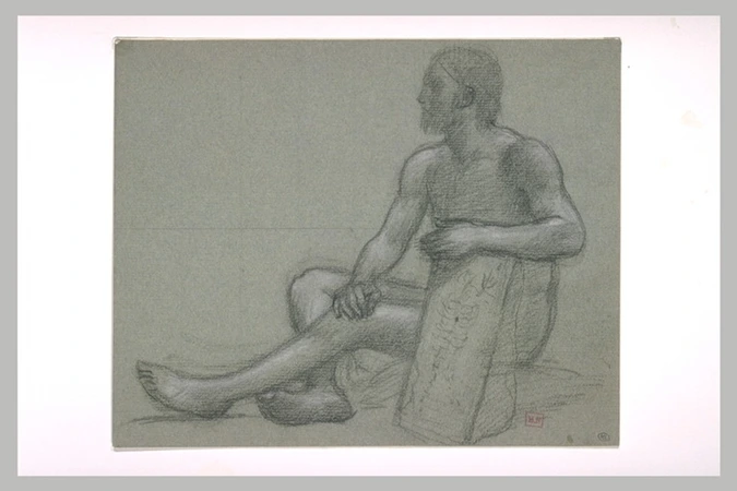Pierre Puvis de Chavannes - Homme nu assis de profil à gauche, l'avant-bras gauc...
